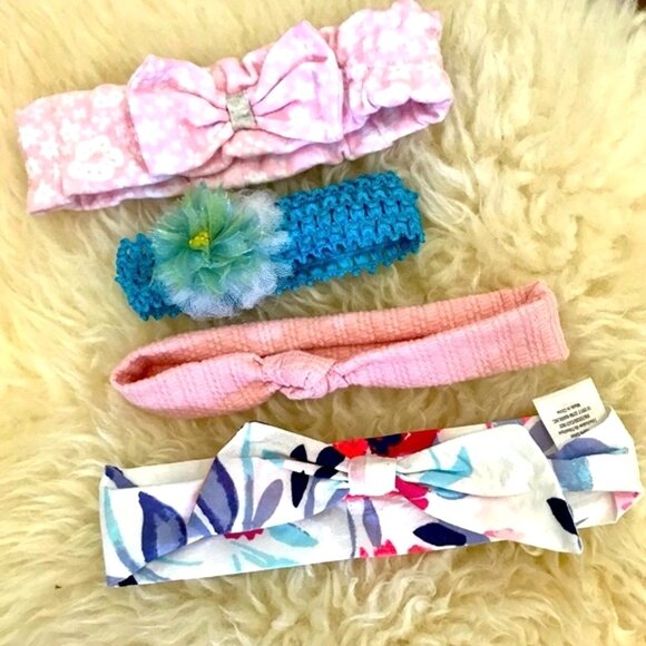 Baby Girl Headband Bows Bundle of Four Flowers Pink‎ Girly Sweet Spring Easter - Picture 1 of 4